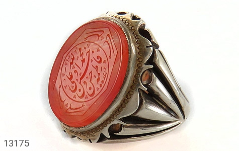 انگشتر نقره عقیق قرمز درشت فاخر مردانه دست ساز [الله و پنج تن] - 13175